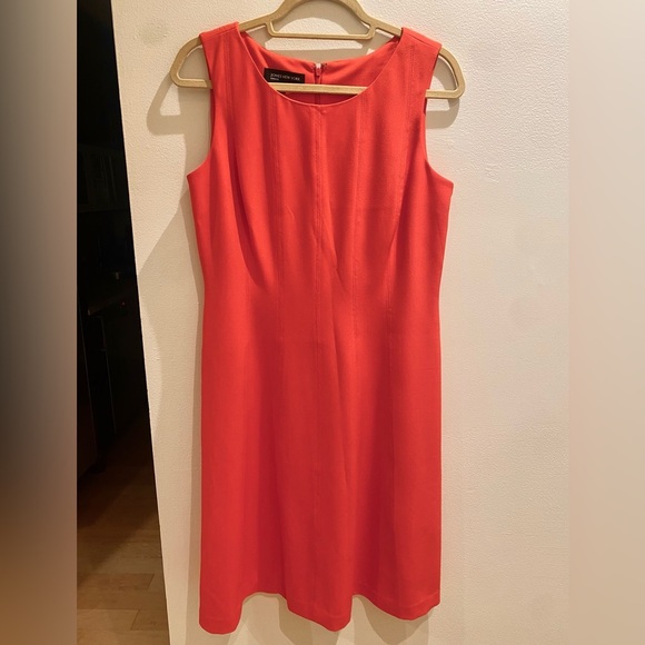 Jones New York Midi Straight Dress Pleated Coral Pink Size 8 - Picture 1 of 4